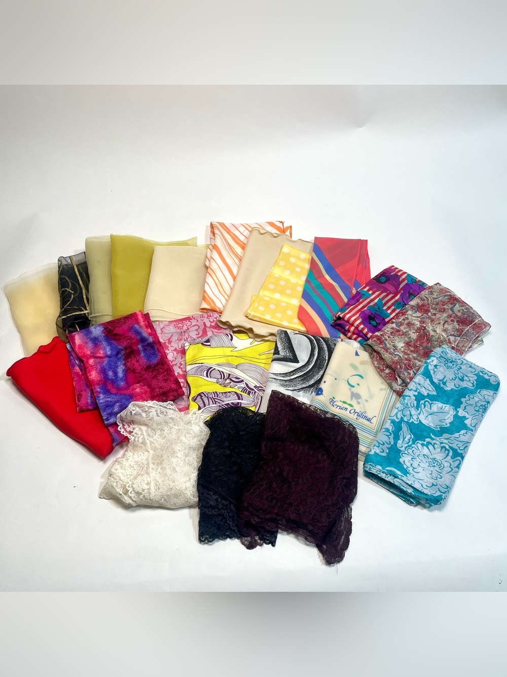 Vintage Scarf Lot Bulk 18 Pc Sheer Chiffon Lace Mantilla Abstract Floral Print